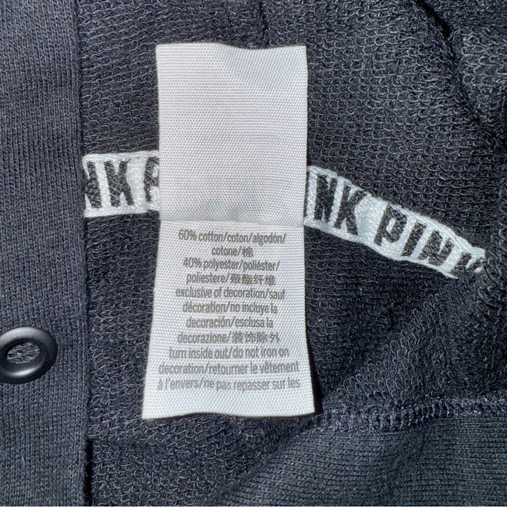 Victoria’s Secret Pink Brand Black Crop Hoodie Sweatshirt Women’s Chic Y2K‎ 90’s - Picture 6 of 9